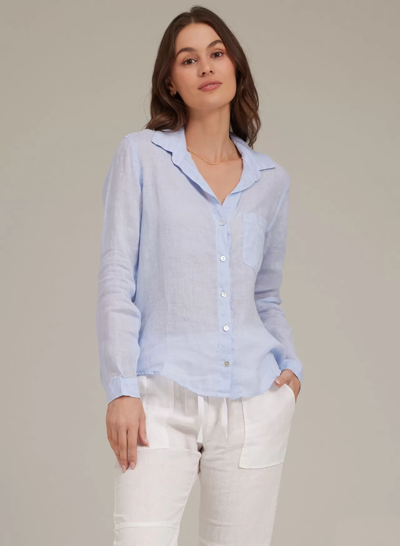 Bella Dahl Long Sleeve^Linen Pocket Button Down - Perennial Blue