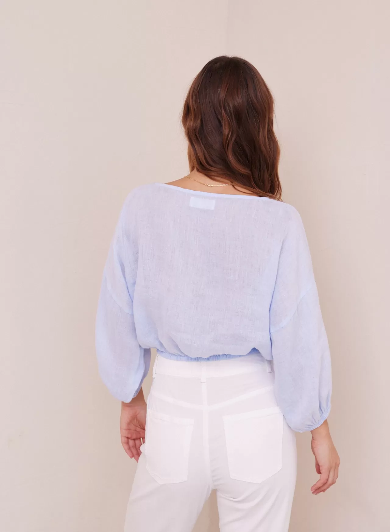 Bella Dahl Long Sleeve^Linen Tie Front Peasant Top - Perennial Blue