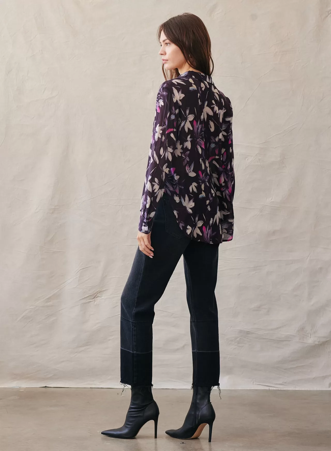 Bella Dahl Button Down^Long Sleeve Button Down Shirt - Floral Plum Print