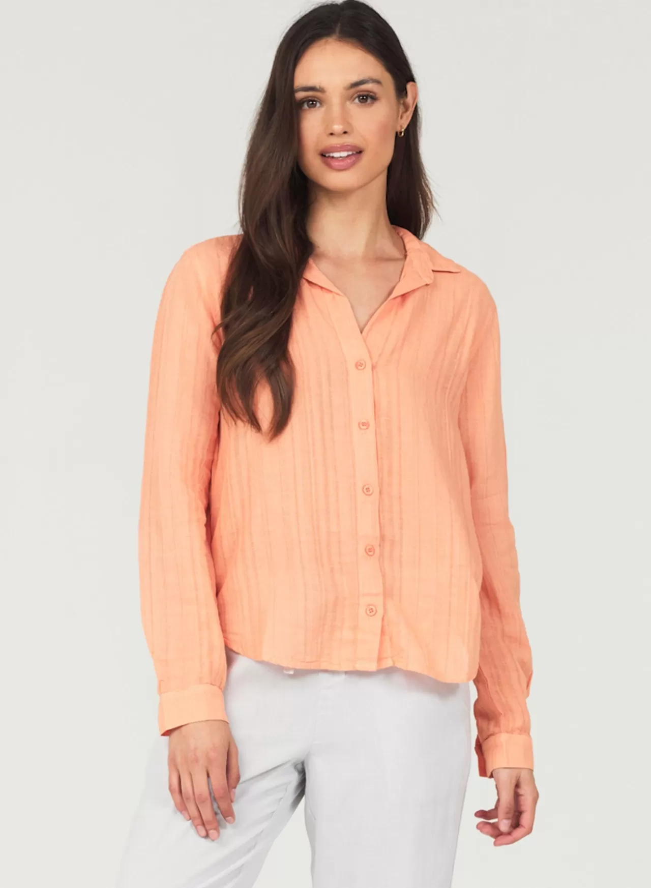 Bella Dahl Long Sleeve^Long Sleeve Classic Button Down - Orange Nectar