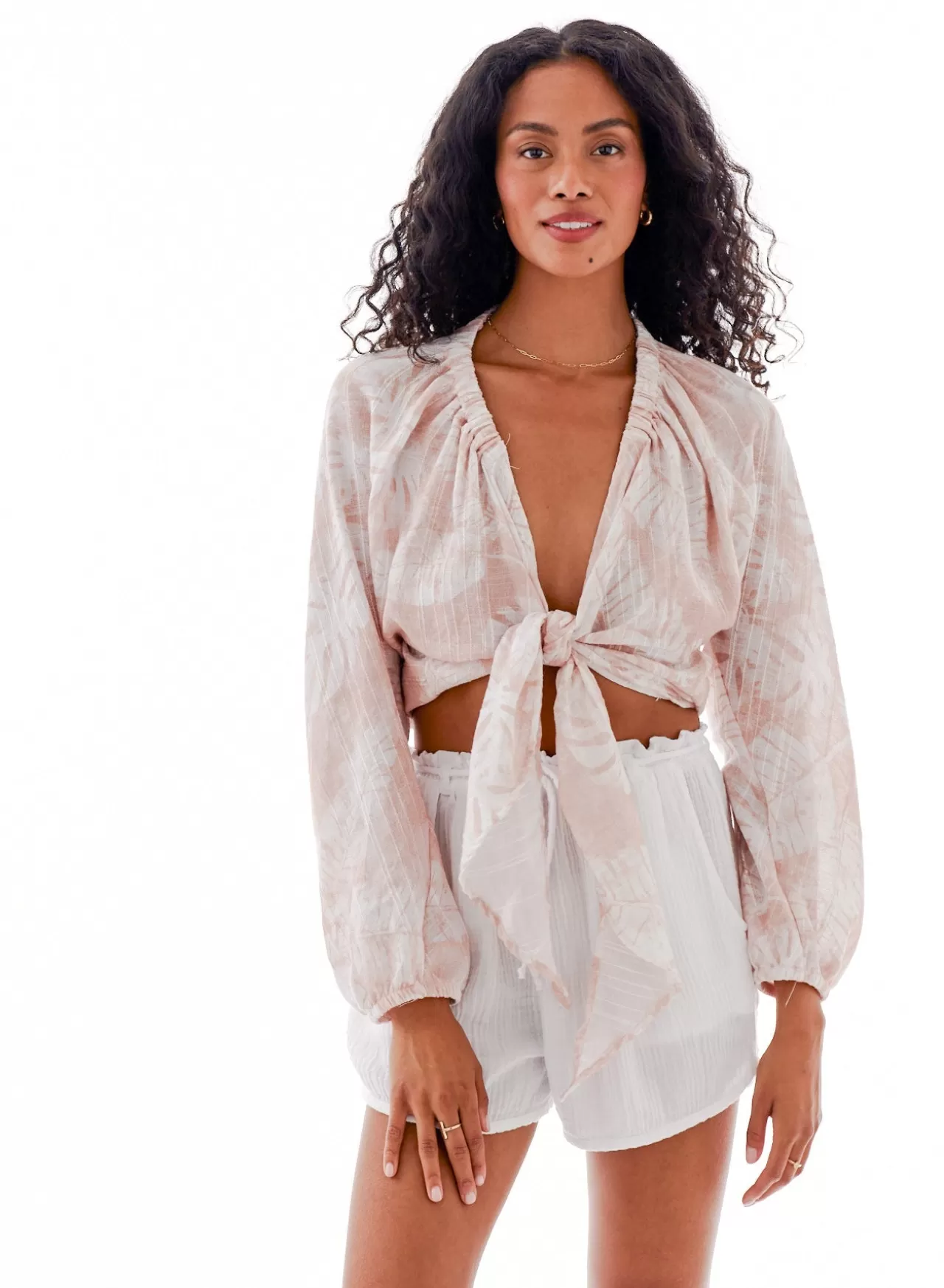 Bella Dahl Long Sleeve^Long Sleeve Tie Front Top - Kyra Palm Print