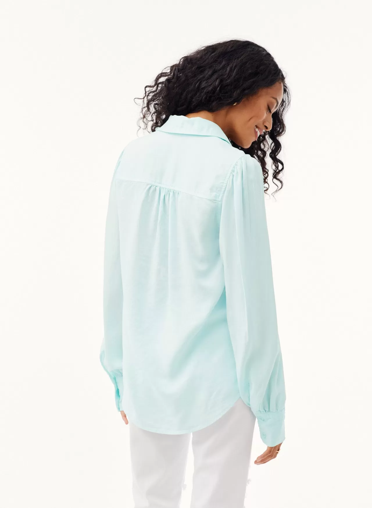 Bella Dahl Long Sleeve^Pin Tucked Long Sleeve Button Down - Beach Glass