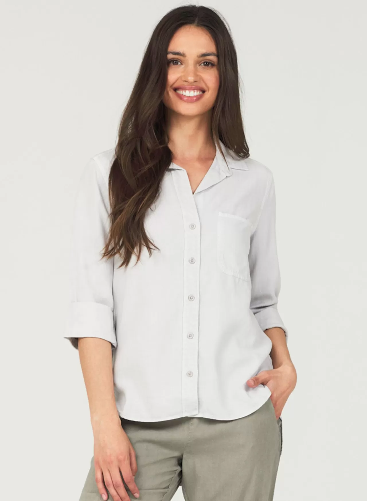 Bella Dahl Long Sleeve^Shirt Tail Button Down - Foggy Sky