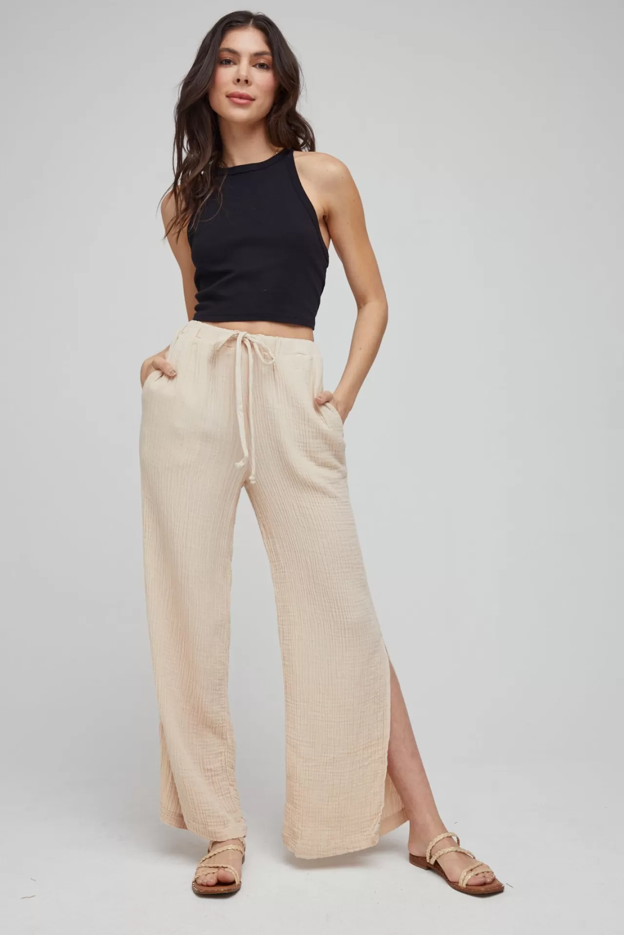Bella Dahl Pants^Side Slit Wide Leg Pants - Sandal Wood