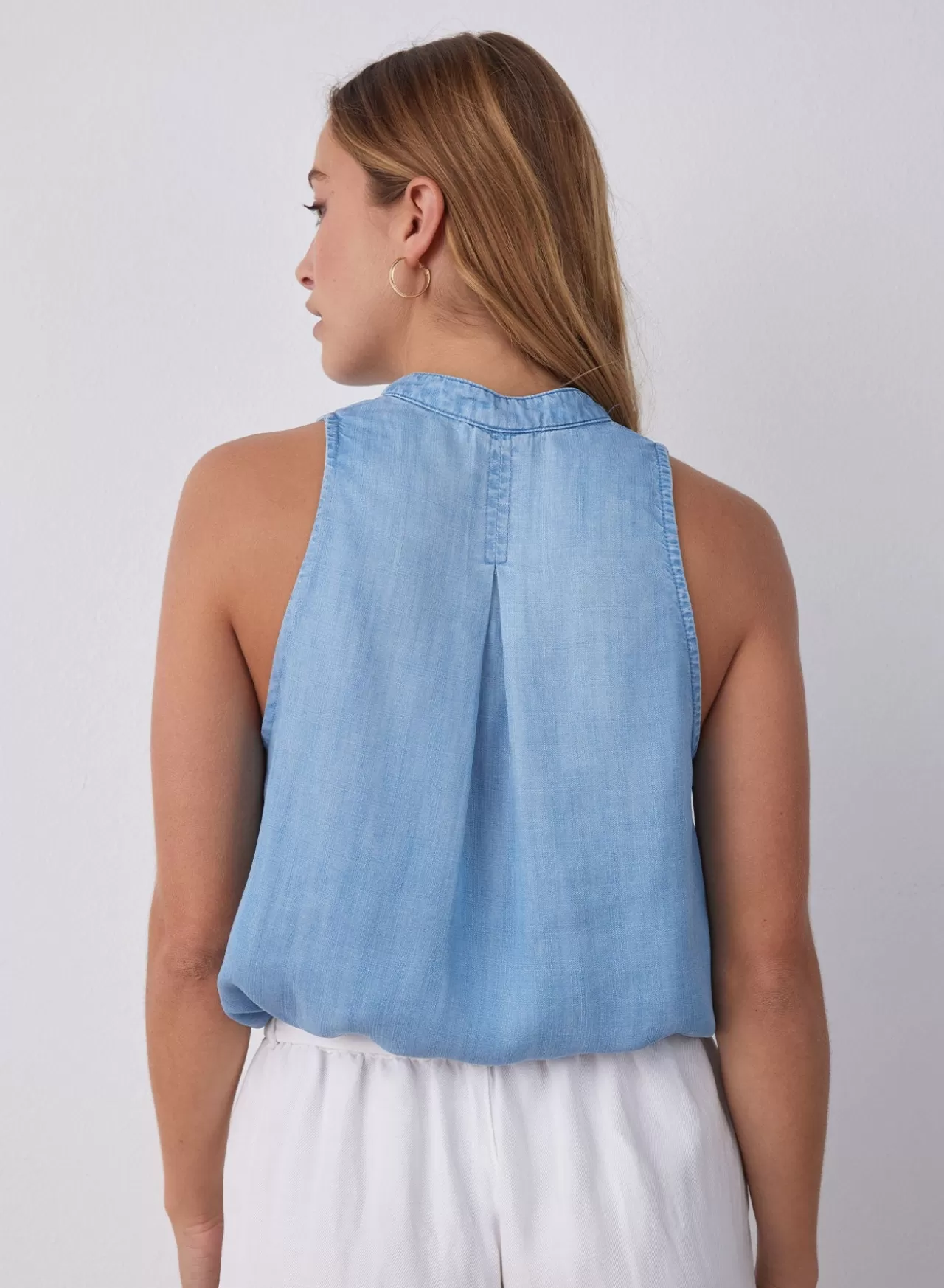 Bella Dahl Button Down^Sleeveless Elastic Waist Pullover - Caribbean Wash