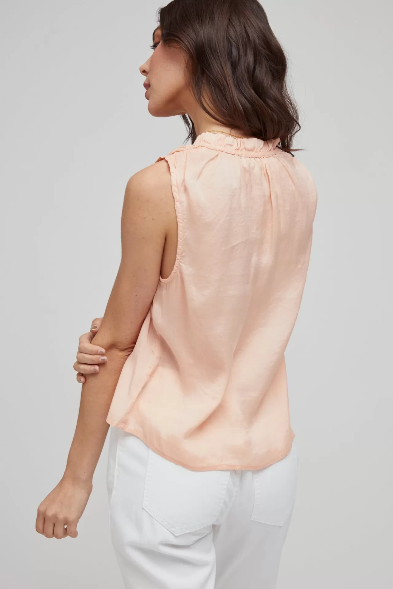 Bella Dahl Sleeveless^Sleeveless Ruffle Neck Tank - Peach Clouds