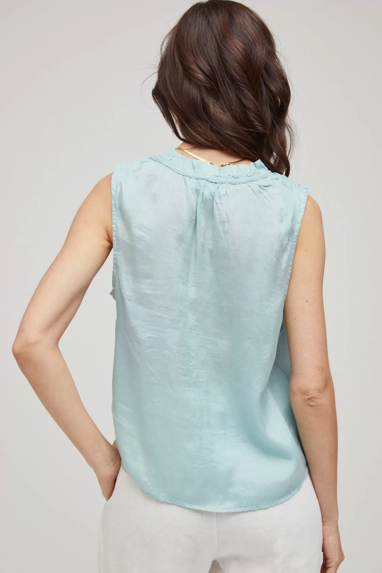 Bella Dahl Sleeveless^Sleeveless Ruffle Neck Tank - Aegean Teal