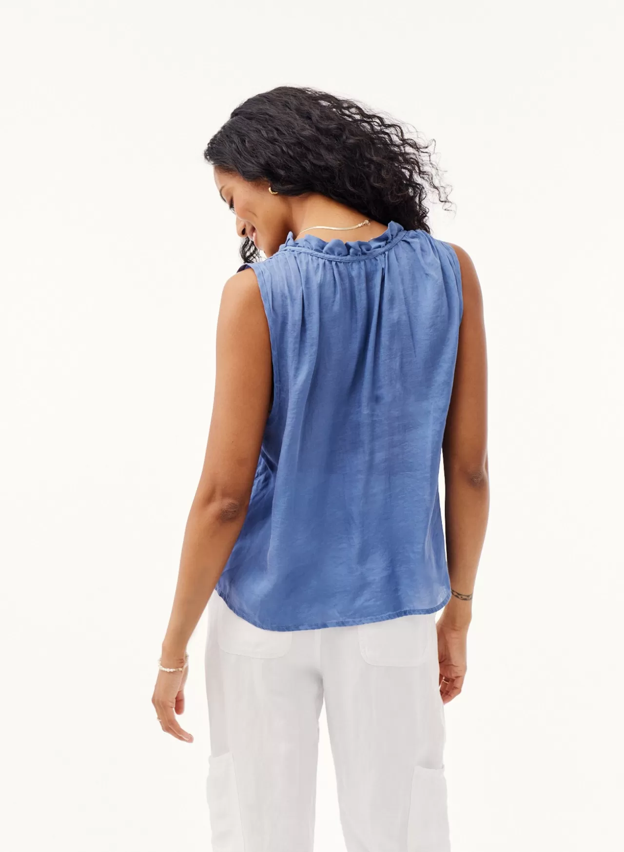 Bella Dahl Sleeveless^Sleeveless Ruffle Neck Tank - Mykonos Blue