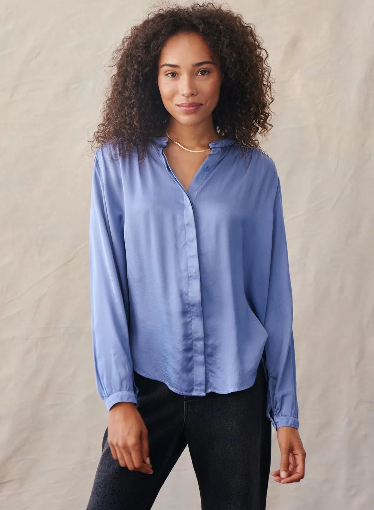 Bella Dahl Button Down^Smocked Button Down Shirt - Polar Blue