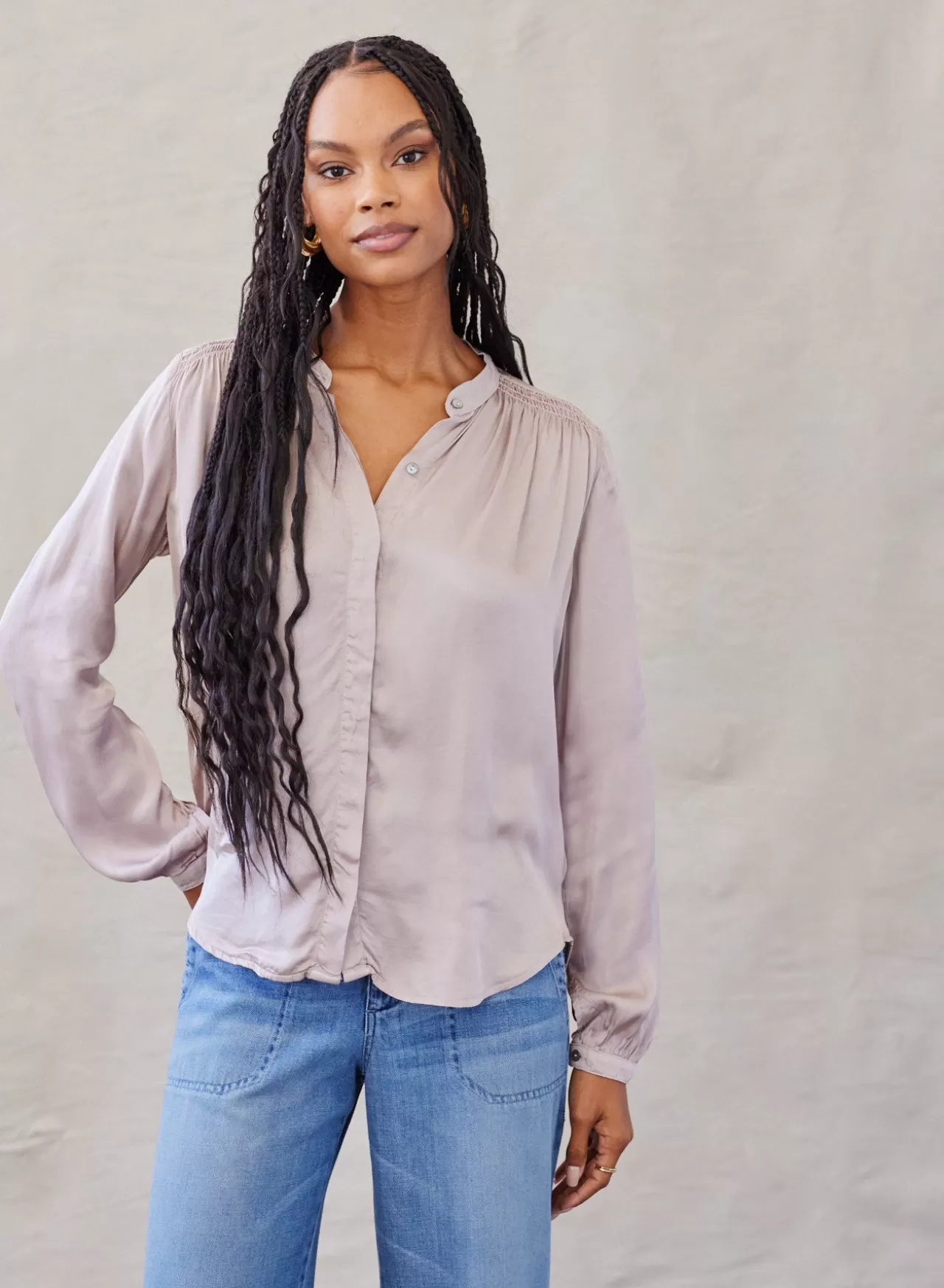 Bella Dahl Button Down^Smocked Button Down Shirt - Golden Oat