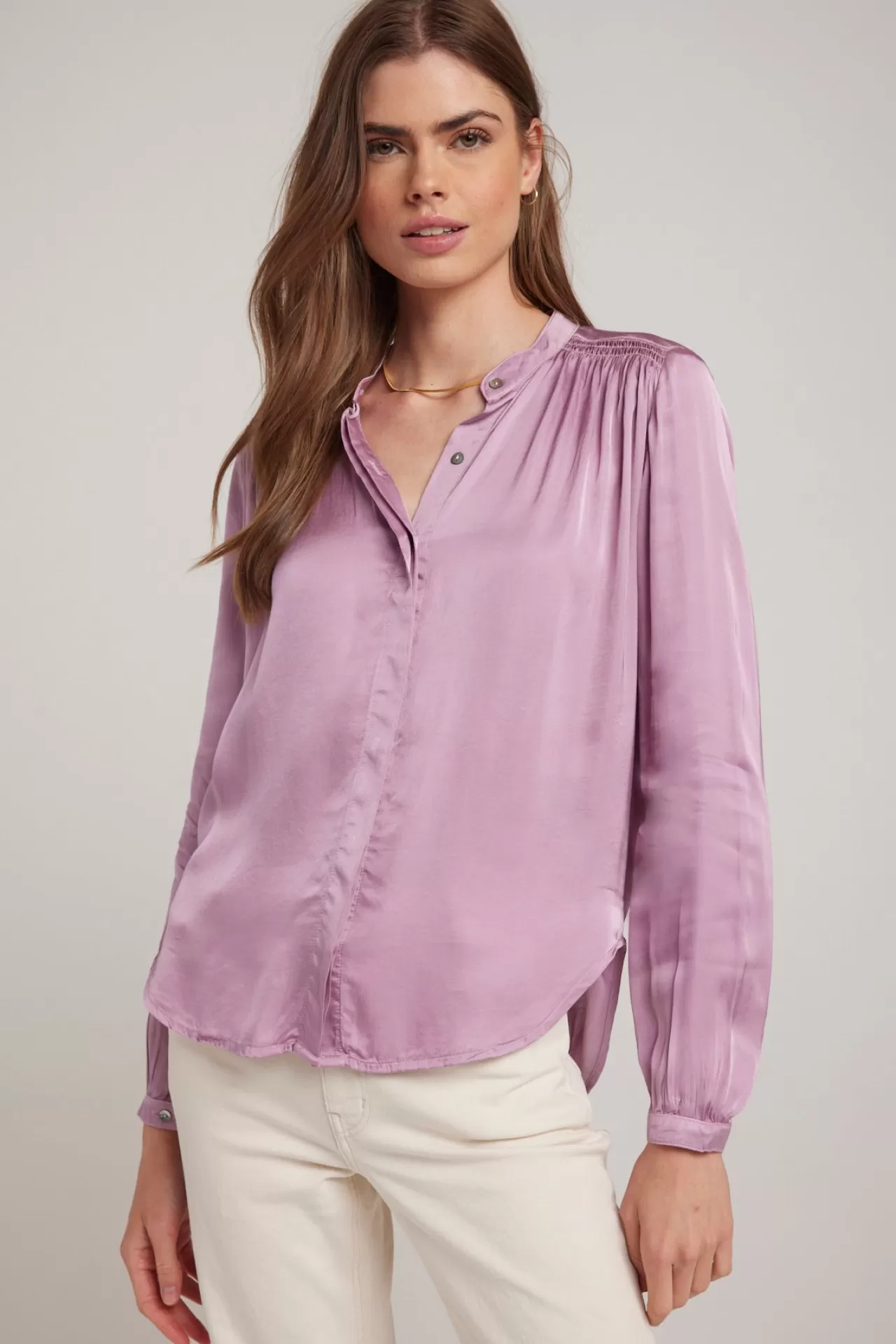 Bella Dahl Button Down^Smocked Button Down Shirt - Icy Orchid