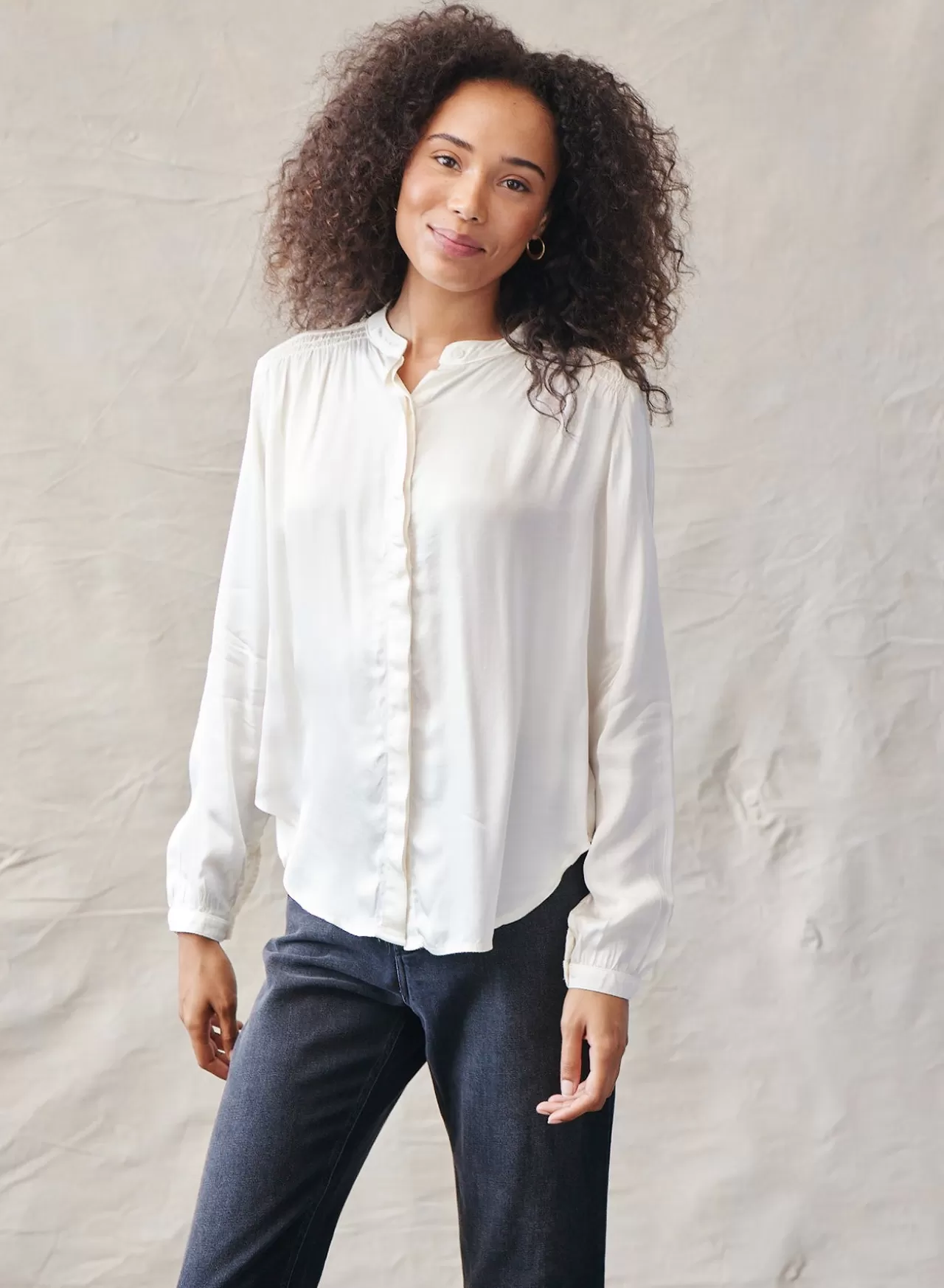 Bella Dahl Button Down^Smocked Button Down Shirt - Winter White
