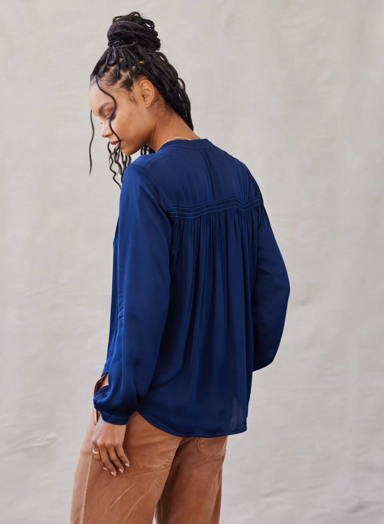 Bella Dahl Button Down^Smocked Button Down Shirt - Dark Lake