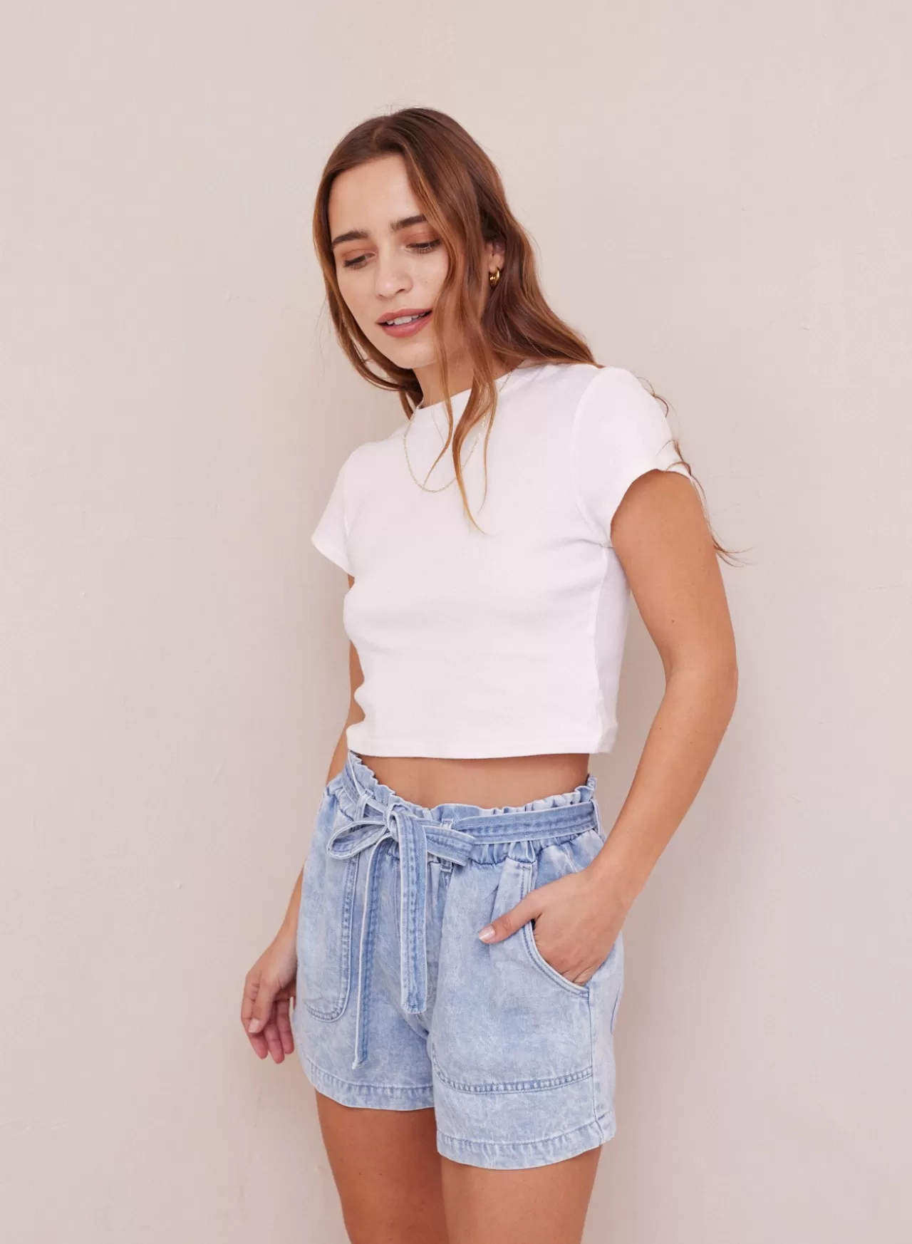Bella Dahl Shorts^Tie Waist Ruffle Denim Short - Indigo Pebble Wash
