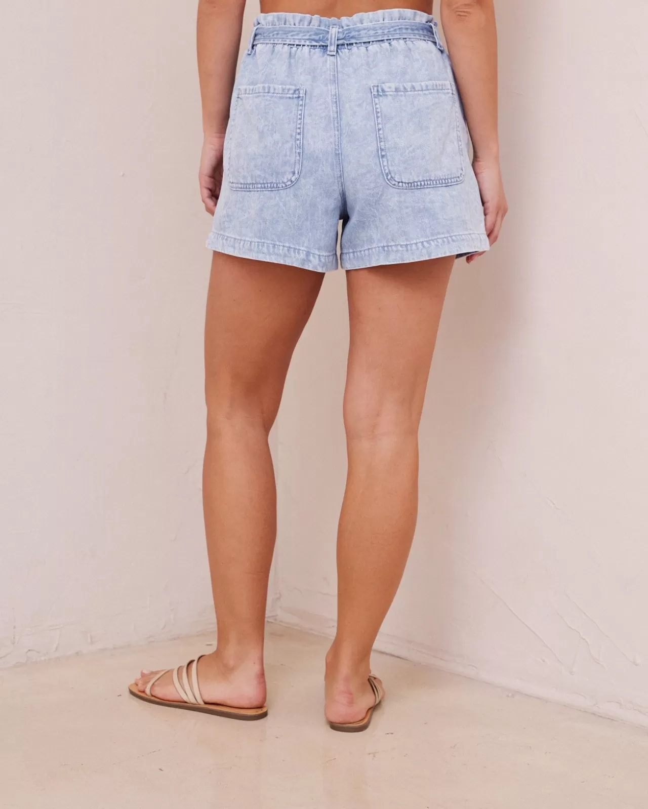 Bella Dahl Shorts^Tie Waist Ruffle Denim Short - Indigo Pebble Wash