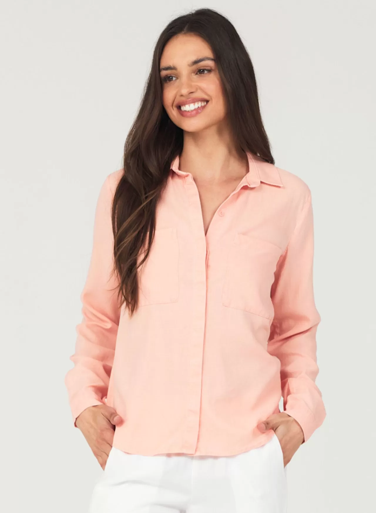Bella Dahl Button Down^Two Pocket Classic Button Down - Sunset Coral