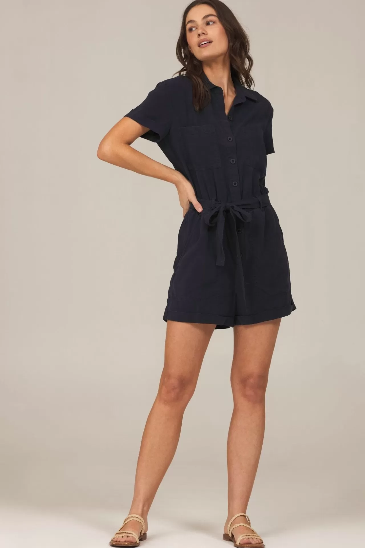 Bella Dahl Jumpsuits & Rompers^Utility Rolled Hem Tencel Romper - Endless Sea