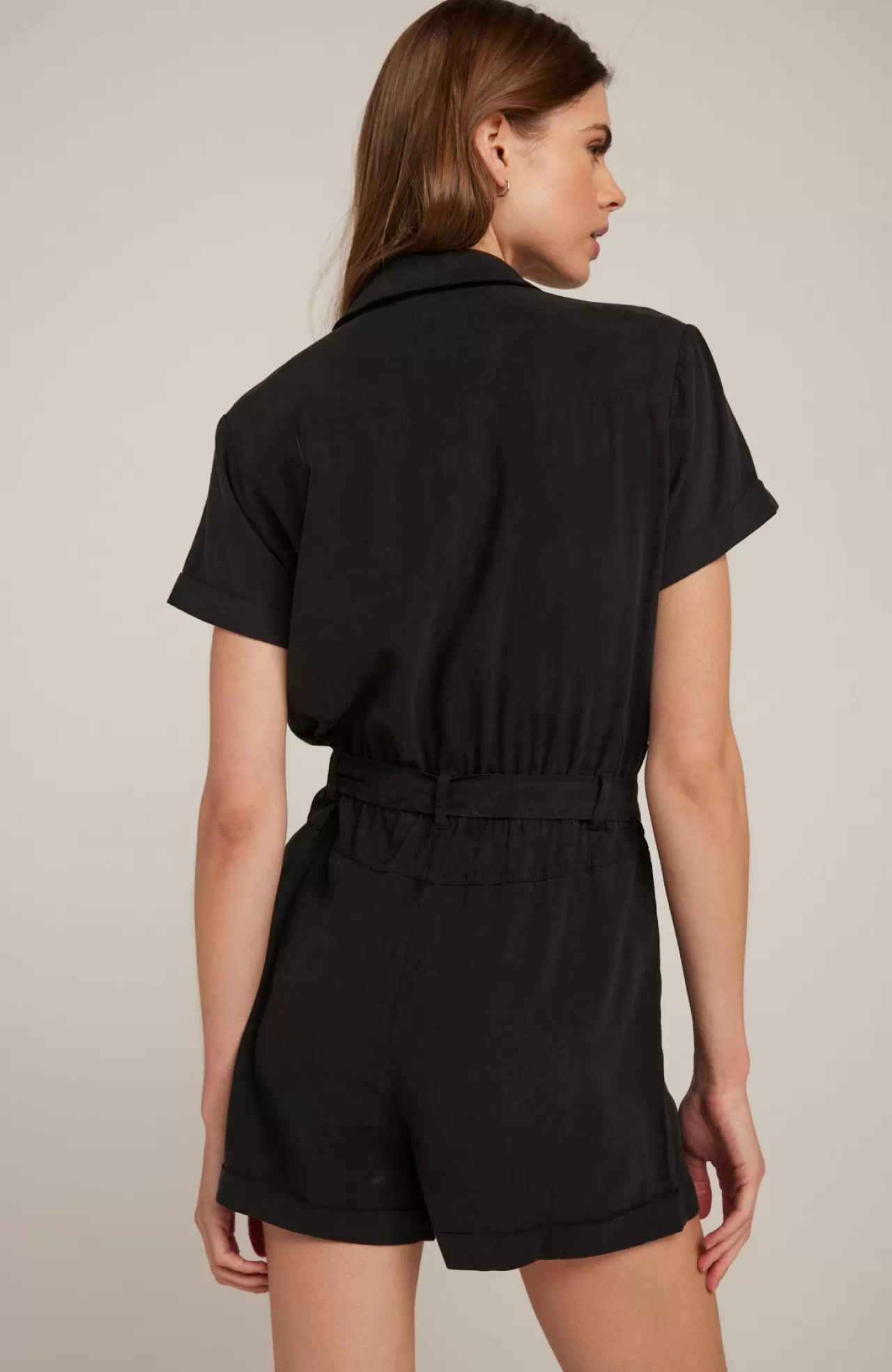 Bella Dahl Jumpsuits & Rompers^Utility Rolled Hem Tencel Romper - Vintage Black