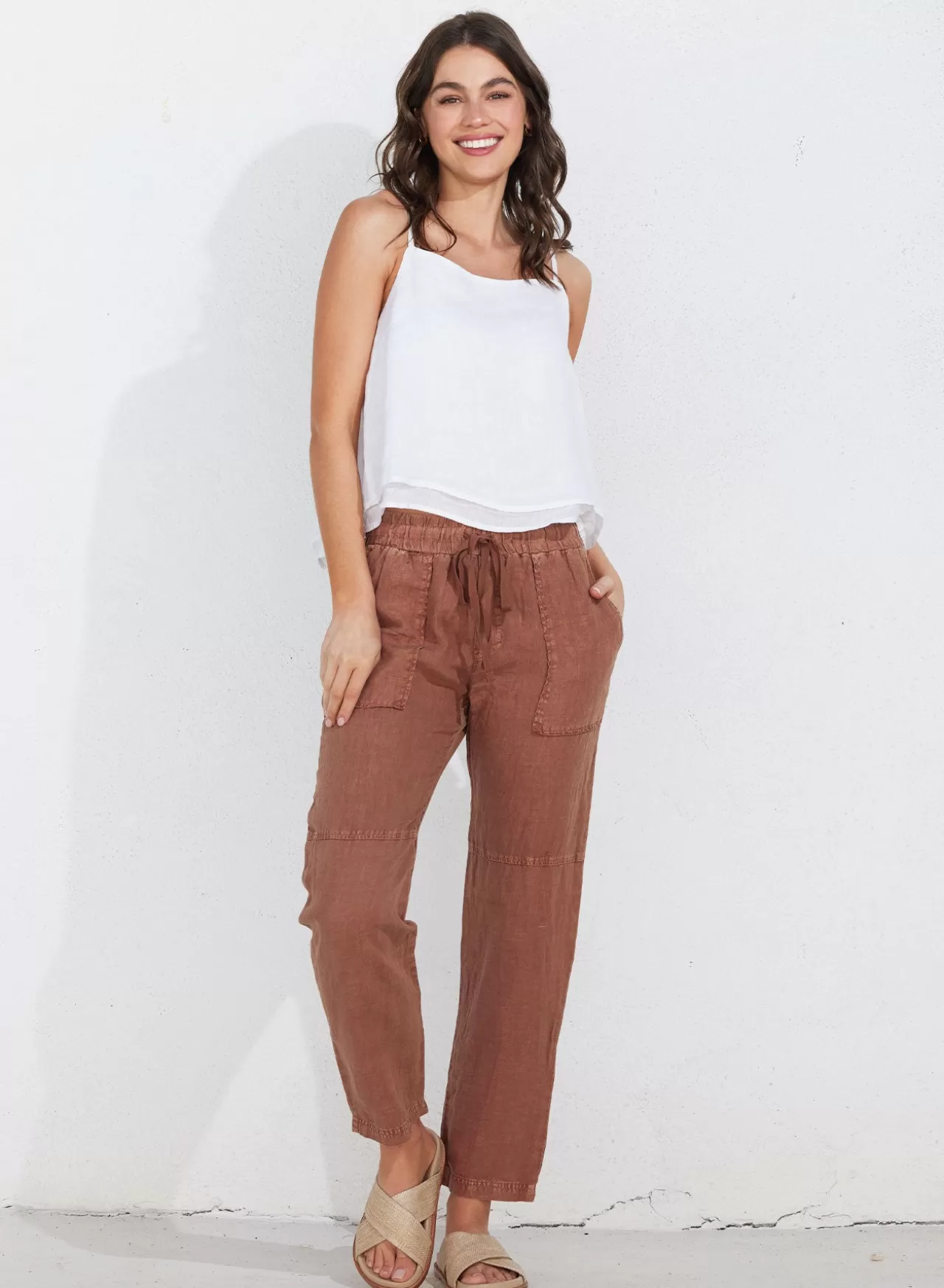 Bella Dahl Pants^Utility Tie Waist Linen Trouser - Terracotta Brown