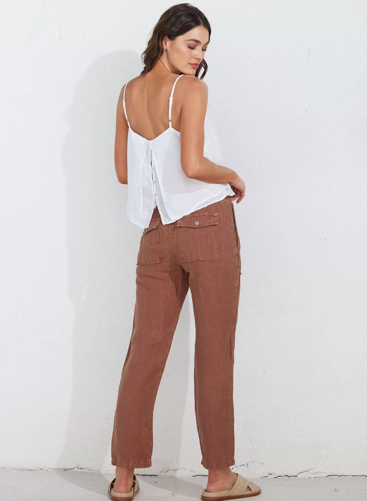 Bella Dahl Pants^Utility Tie Waist Linen Trouser - Terracotta Brown